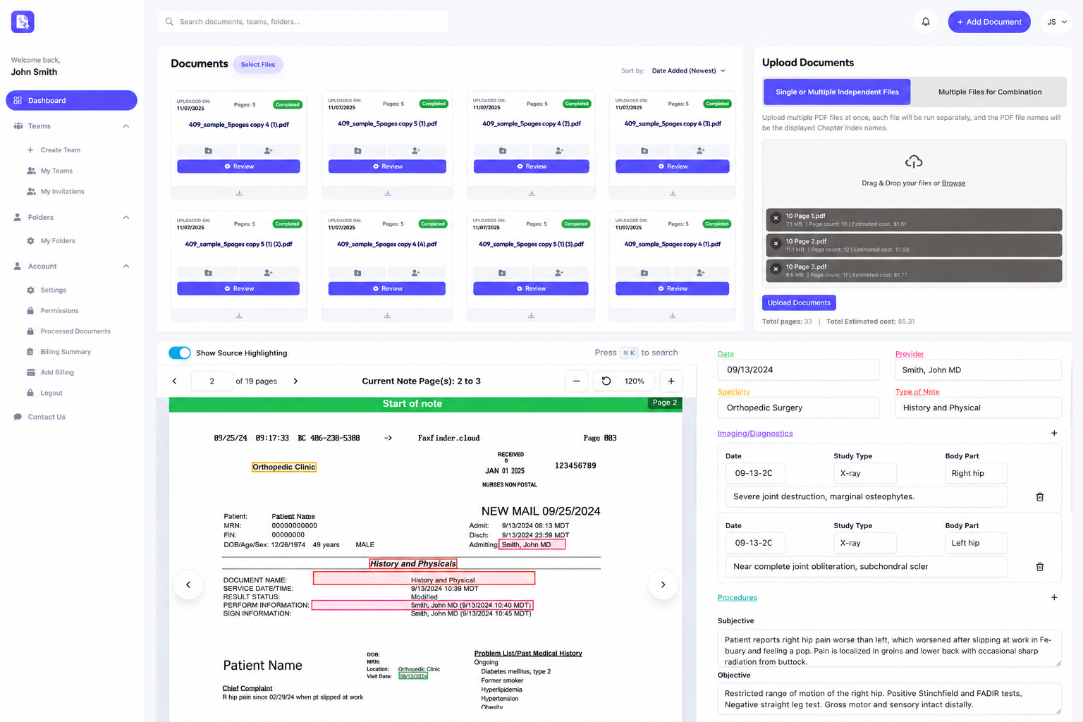 ChartBriefs document intelligence dashboard screenshot